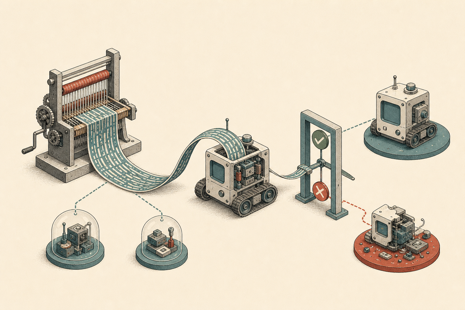 A loom creates a second machine through a check gate.